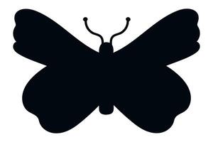 Black silhouette of a butterfly with spread wings and antennae showing, isolated on a white background, representing concepts of nature, beauty, and transformation vector