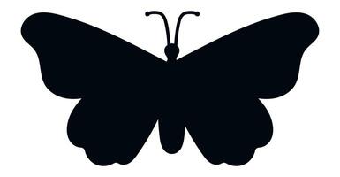 Simple black and white butterfly silhouette with open wings and antennae showing, isolated on a white background, representing nature, beauty, and transformation vector