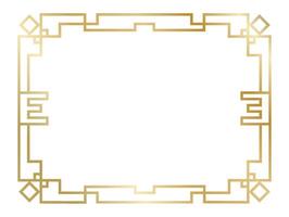 Featuring a luxurious golden art deco rectangular frame, adorned with geometric stepped lines and diamond shapes at the corners, creating an elegant border around empty white space vector