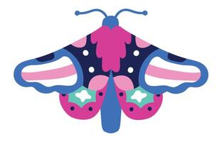 Colorful butterfly showing wings with abstract shapes creating a vibrant and playful design, perfect for children's illustrations, textile patterns, or any project needing a touch of whimsy vector