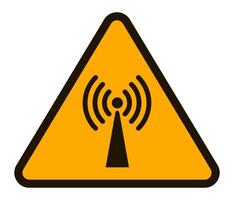 Yellow triangular warning sign featuring a stylized antenna emitting radio waves, symbolizing the potential health risks associated with exposure to non ionizing radiation vector