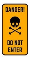 Vertical danger sign featuring skull and crossbones and do not enter message warning of potential hazard, urging caution and restricted access for safety vector