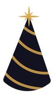 Dark blue party hat with gold stripes and a star on top, representing a festive celebration for birthdays, New Year's Eve, or any special occasion vector