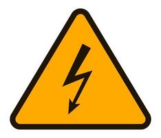High voltage sign warning of electrical hazards, featuring a black lightning bolt symbol within a yellow triangle, highlighting risks of electric shock vector