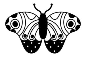 Stylized butterfly with dotted and striped wings, showcasing bilateral symmetry, in a black and white design creates a visually striking image vector