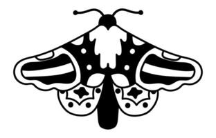 Illustration of a moth spreading its wings, showcasing decorative patterns and details in black and white, ideal for tattoo designs, textile prints, or graphic projects vector