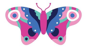 Pink, blue, and green butterfly with decorative patterns on wings creating a symmetrical design, ideal for nature, wildlife, and design projects vector