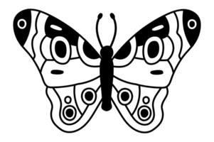 Illustration of a butterfly with big eyes and decorative wings, featuring a black and white color scheme, suitable for various design purposes vector