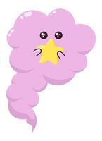 Charming illustration features a whimsical pink cloud gently holding a golden star, its kawaii expression adding a touch of sweetness and delight to the scene vector