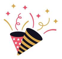 Party poppers bursting open, releasing vibrant confetti and colorful serpentine, creating an atmosphere filled with celebration, joy, and festive excitement for any special event vector