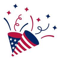 Party poppers exploding with red, white and blue confetti and a USA flag pattern are the perfect way to celebrate Independence Day and show your patriotism vector