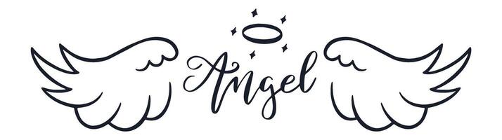 Angel wings and halo soaring amidst sparkling stars create a charming and delightful decoration perfect for baby showers, birthdays, or any joyful celebration vector