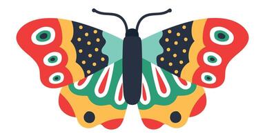 Vibrant butterfly with colorful wings featuring a symmetrical design and decorative patterns, representing beauty, nature, and entomology vector