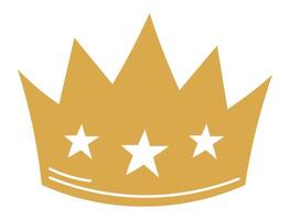 Simple gold crown with three white stars symbolizing royalty, power, achievement, and leadership, ideal for logos, branding, and illustrations related to monarchy, luxury, or celebration vector