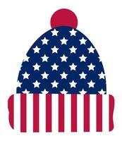 Knitted winter hat featuring the United States flag, ideal for celebrating Independence Day or any patriotic event, adding warmth and style to festive occasions vector