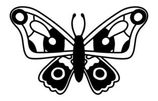Stylized butterfly with large eyespots on its wings. Created with bold black lines and shapes. Resembling a sticker or tattoo design. Isolated on a white background. Ideal for nature themed projects vector