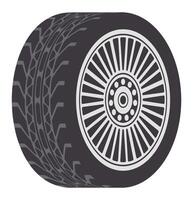 Close up view of a car tire, highlighting intricate tread patterns and a sleek rim design, showcasing the craftsmanship of tire construction and the beauty of automotive design vector