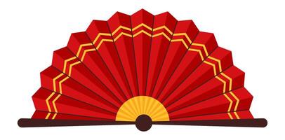 Traditional red and gold chinese folding fan opened, showing its ribs and sticks, isolated on white background, representing chinese new year and culture vector