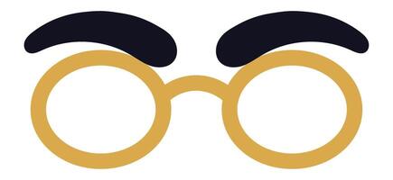 Round gold eyeglasses featuring thick black eyebrows create a humorous expression, evoking surprise or confusion against a clean, isolated white background vector