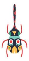 Cartoon illustration of a colorful bug with dotted antennas, red legs, and a stylized face, standing out against a clean white background, creating a vibrant and whimsical image vector