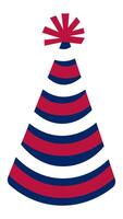 Festive party hat featuring red, white, and blue stripes, symbolizing American celebrations and patriotic events, adding a touch of national pride to any gathering vector