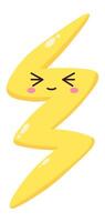 Yellow lightning bolt cartoon character winking and smiling joyfully, radiating happiness and energy in a playful manner, isolated on a bright white background vector