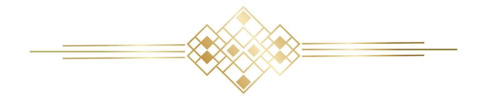 Golden art deco ornament forming a horizontal banner with rhombuses and lines, ideal for luxury projects, invitations, weddings, labels, certificates, and packaging vector