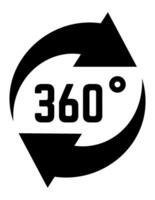 Two black arrows rotating in a full 360 degree motion, symbolizing complete coverage and representing the dynamic features of virtual and augmented reality technology vector
