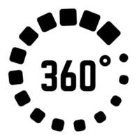 Black and white 360 degree icon featuring square dots creating a rotating circle, representing concepts of virtual reality, loading processes, or complete cycles in technology vector