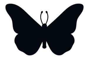 Black butterfly silhouette with open wings showing antennas and body isolated on a white background, representing nature, beauty, and transformation vector