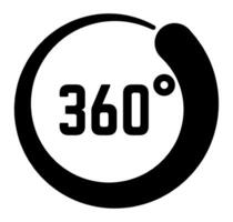 Simple black and white 360 degree icon illustrating a complete rotation, capturing a panoramic view and evoking the essence of virtual reality and immersive experiences vector