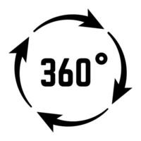 Rotating arrows creating a circular formation with a 360 degree symbol, illustrating concepts of full coverage, virtual reality, and immersive panoramic views vector