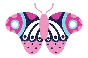 Featuring a pink, white, blue, and dark blue butterfly with intricate decorative patterns on its wings and antennae, presenting a vibrant and elegant design vector