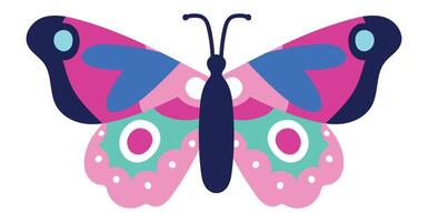 Brightly colored butterfly with open wings displays an intricate pattern of pink, blue, green, and white, creating a visually appealing design vector