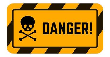 Yellow danger sign with skull and crossbones and black stripes warning of potential hazard, emphasizing safety precautions and risk awareness vector