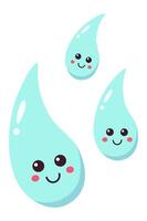 Three cartoon style water drops with smiling faces and rosy cheeks are floating against a clean white backdrop, creating a cheerful and refreshing scene vector