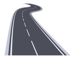 Winding highway disappearing into the distance over a white background, representing concepts such as travel, journey, adventure, and the unknown vector