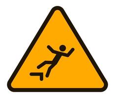 Triangular warning sign with a black border and bright yellow background, illustrating a falling figure from a step, highlighting the need for safety and caution vector