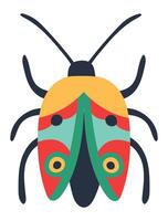 Colorful bug spreading its wings with vibrant colors and intricate patterns, perfect for children's books, nature illustrations, or whimsical design projects vector