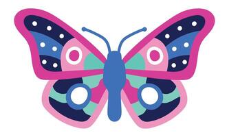 Colorful butterfly with pink, blue, and green patterns on its wings creates a visually appealing design, suitable for various creative projects vector