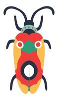 Colorful bug with long antennae and decorative patterns is standing still on a white background, viewed from above, showcasing its vibrant colors and intricate design vector
