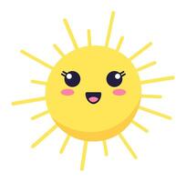 Cartoon sun character beaming with happiness, radiating warmth and joy, enhancing children's illustrations and summer themed designs with its cheerful and playful presence vector