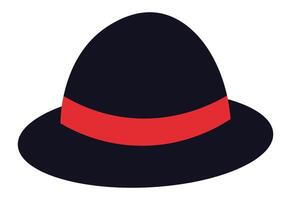 Classic black bowler hat featuring a vibrant red ribbon, adding a touch of sophistication and style, perfect for formal occasions or retro inspired looks vector
