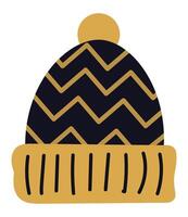 Warm winter hat with chevron pattern and pompom on top, perfect for staying cozy during the cold season, providing comfort and protection from the elements vector