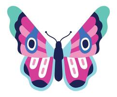 Pink butterfly with blue and green decorations on wings flying showing its colorful and vibrant design perfect for children book illustrations, fantasy, nature and wildlife projects vector