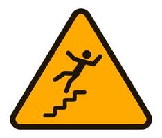 Yellow triangular warning sign depicting a stylized black figure of a person falling on stairs, emphasizing caution, safety, and accident prevention vector