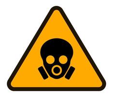 Orange triangular warning sign featuring a skull wearing a gas mask, symbolizing the presence of hazardous materials and the need for respiratory protection vector