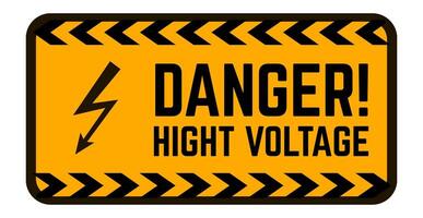 Bright yellow danger sign indicating high voltage, featuring a lightning bolt symbol and bold black and yellow stripes, warning about potential electricity hazards in various environments vector