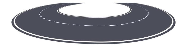 Winding road making a u turn with dashed lines marking the center of the road, representing a change of direction, return, or roundabout way, isolated on a white background vector