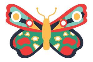 Colorful butterfly with open wings showing an abstract pattern is flying, representing concepts like nature, beauty, and freedom, with vibrant colors and decorative style vector